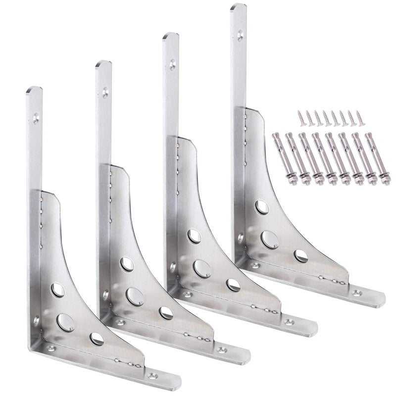 CBTONE 12 Inch Heavy Duty Shelf Bracket, Pack of 4, Wall Mounted Floating L Bracket Stainless Steel Triangle Shelf Supporter, Thicken 4mm, Included Free Screw Accessories - Image 1